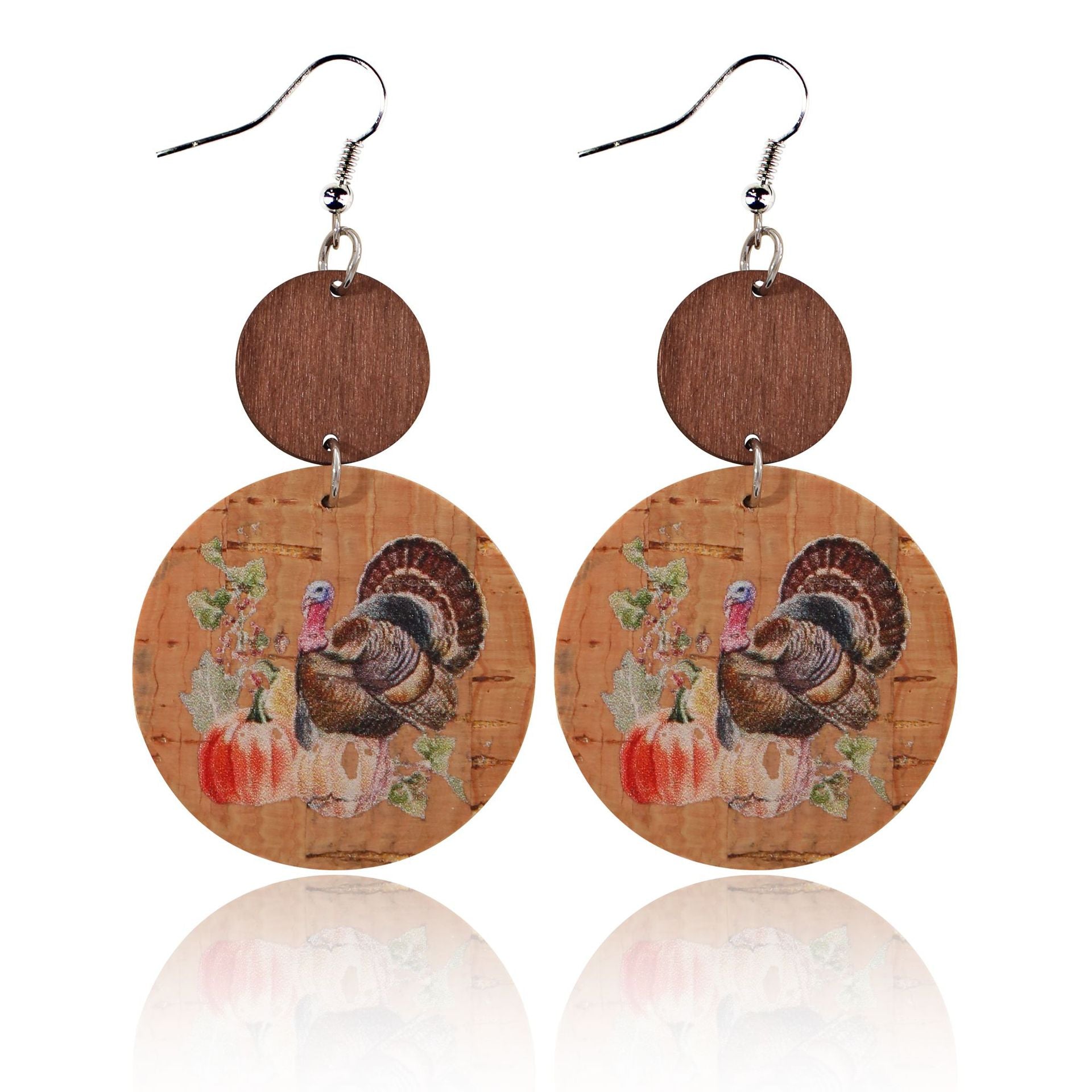 Pendientes de madera de cuero redonda de leopardo de leopardo